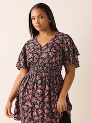 Yours Curve Pink Flutter Sleeve Blouse - Image 1 of 5