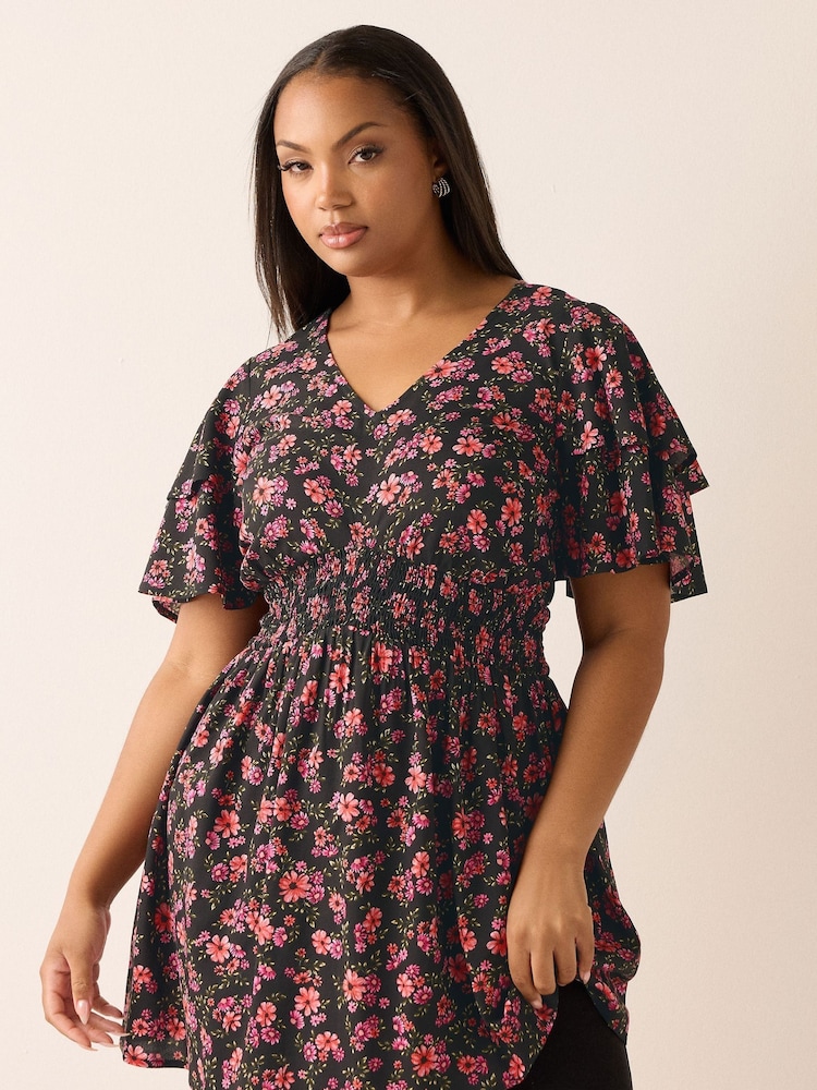 Yours Curve Pink Flutter Sleeve Blouse - Image 1 of 5