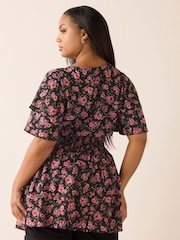 Yours Curve Pink Flutter Sleeve Blouse - Image 3 of 5