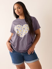 Yours Curve Purple Printed T-Shirt - Image 1 of 5