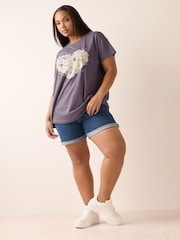 Yours Curve Purple Printed T-Shirt - Image 2 of 5