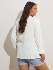 Yours Curve White Broderie Tie Neck Blouse - Image 3 of 5