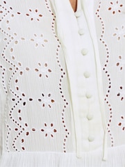Yours Curve White Broderie Tie Neck Blouse - Image 4 of 5