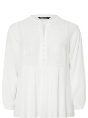 Yours Curve White Broderie Tie Neck Blouse - Image 5 of 5