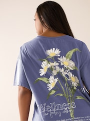 Yours Curve Blue Printed T-Shirt - Image 2 of 7