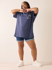 Yours Curve Blue Printed T-Shirt - Image 3 of 7