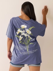 Yours Curve Blue Printed T-Shirt - Image 4 of 7
