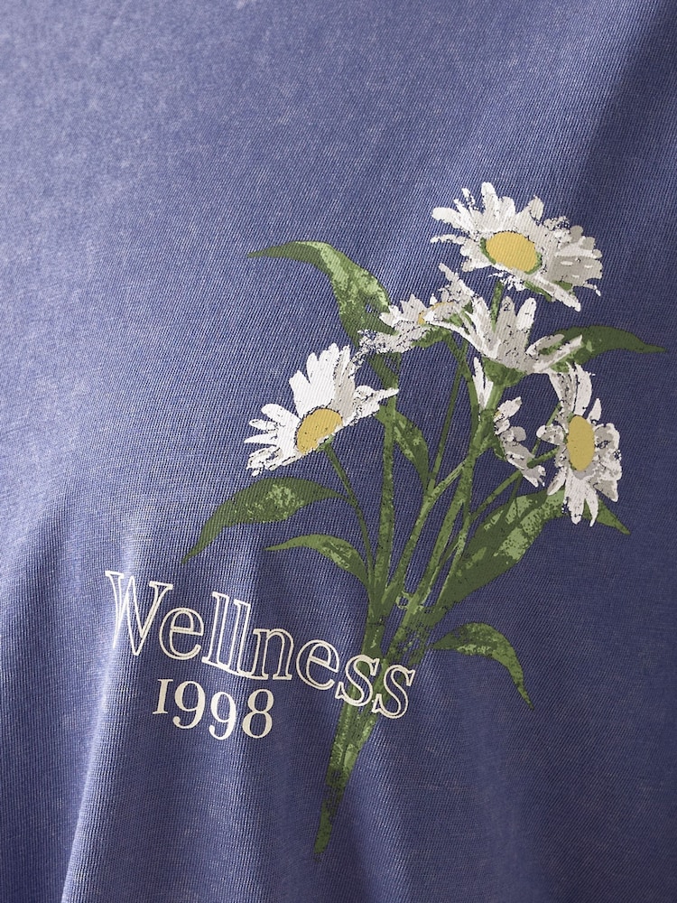 Yours Curve Blue Printed T-Shirt - Image 6 of 6
