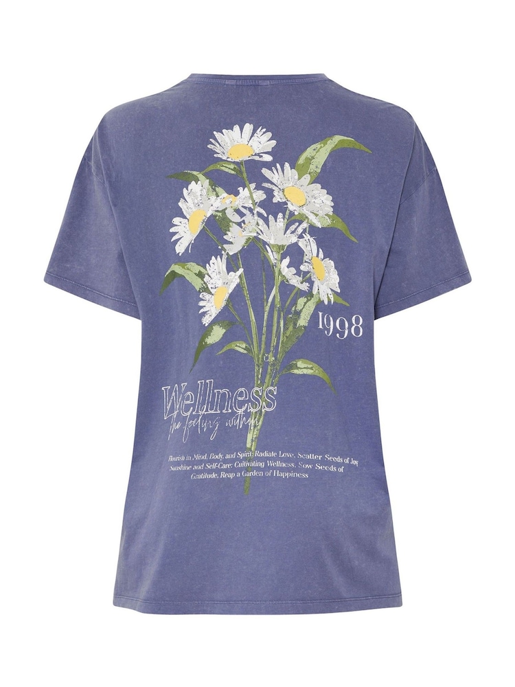 Yours Curve Blue Printed T-Shirt - Image 7 of 7