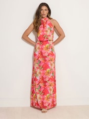 Long Tall Sally Red Floral Print Halterneck Dress - Image 1 of 5