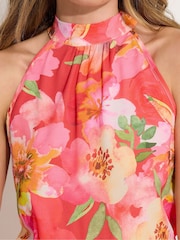 Long Tall Sally Red Floral Print Halterneck Dress - Image 4 of 5