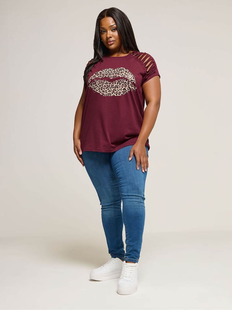 Vermelho - Yours Curve Lazer Cut T-Shirt - Imagem 2 de 5