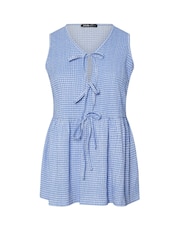 Yours Curve Blue Bow Front Smock Vest - Image 5 of 5