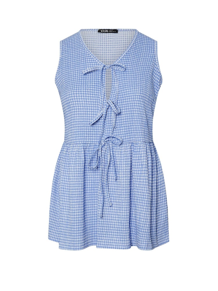 Yours Curve Blue Bow Front Smock Vest - Image 5 of 5