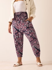 Yours Curve Blue Jersey Cuffed Harem Trousers - Image 1 of 5