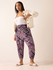Yours Curve Blue Jersey Cuffed Harem Trousers - Image 2 of 5