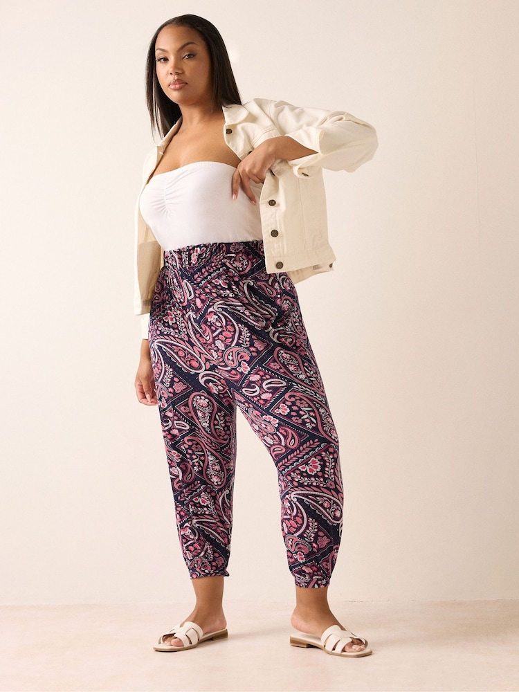 Yours Curve Blue Jersey Cuffed Harem Trousers - Image 2 of 5