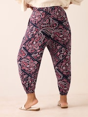 Yours Curve Blue Jersey Cuffed Harem Trousers - Image 3 of 5