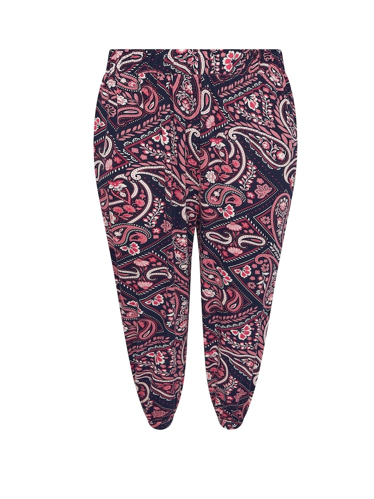 Yours Curve Blue Jersey Cuffed Harem Trousers - Image 5 of 5
