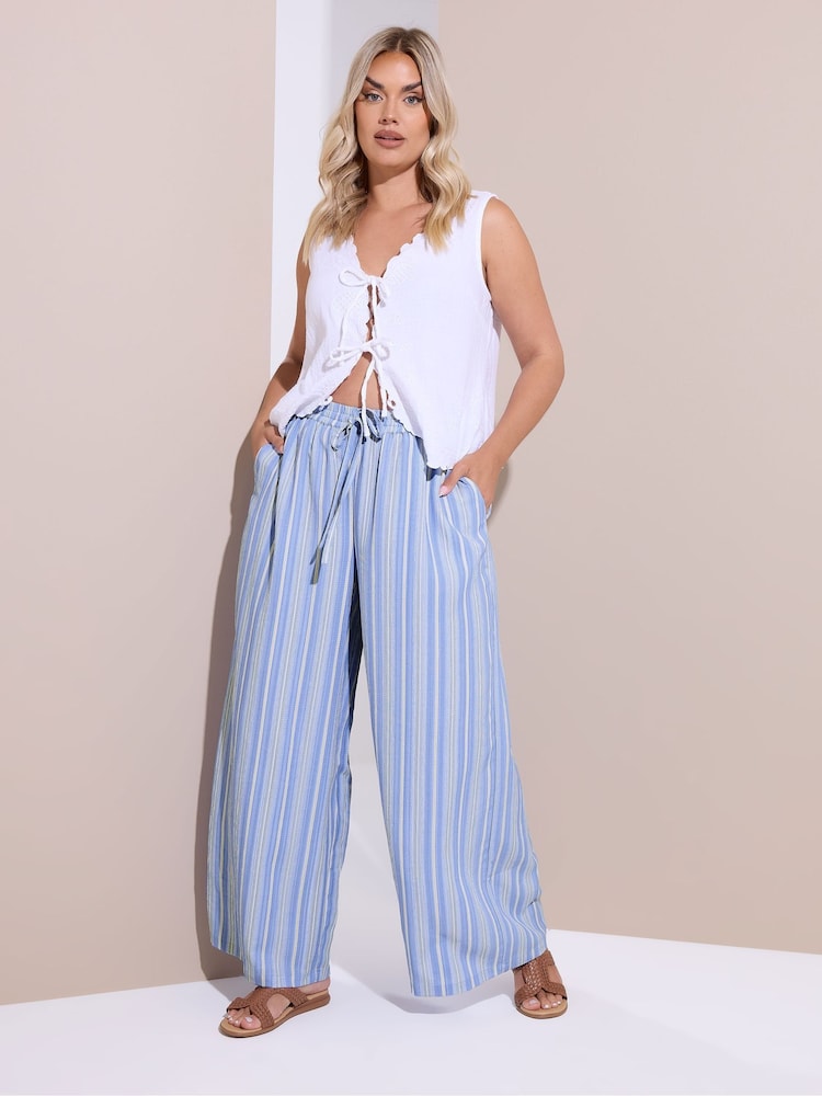 Yours Curve Blue Crinkle Wide Leg Trousers - Image 2 of 5