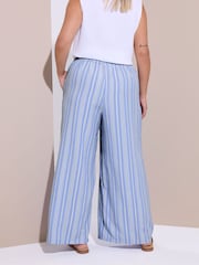 Yours Curve Blue Crinkle Wide Leg Trousers - Image 3 of 5