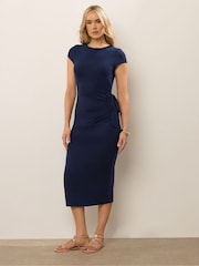 Long Tall Sally Blue Ruched Tie Midi Dress - Image 1 of 5