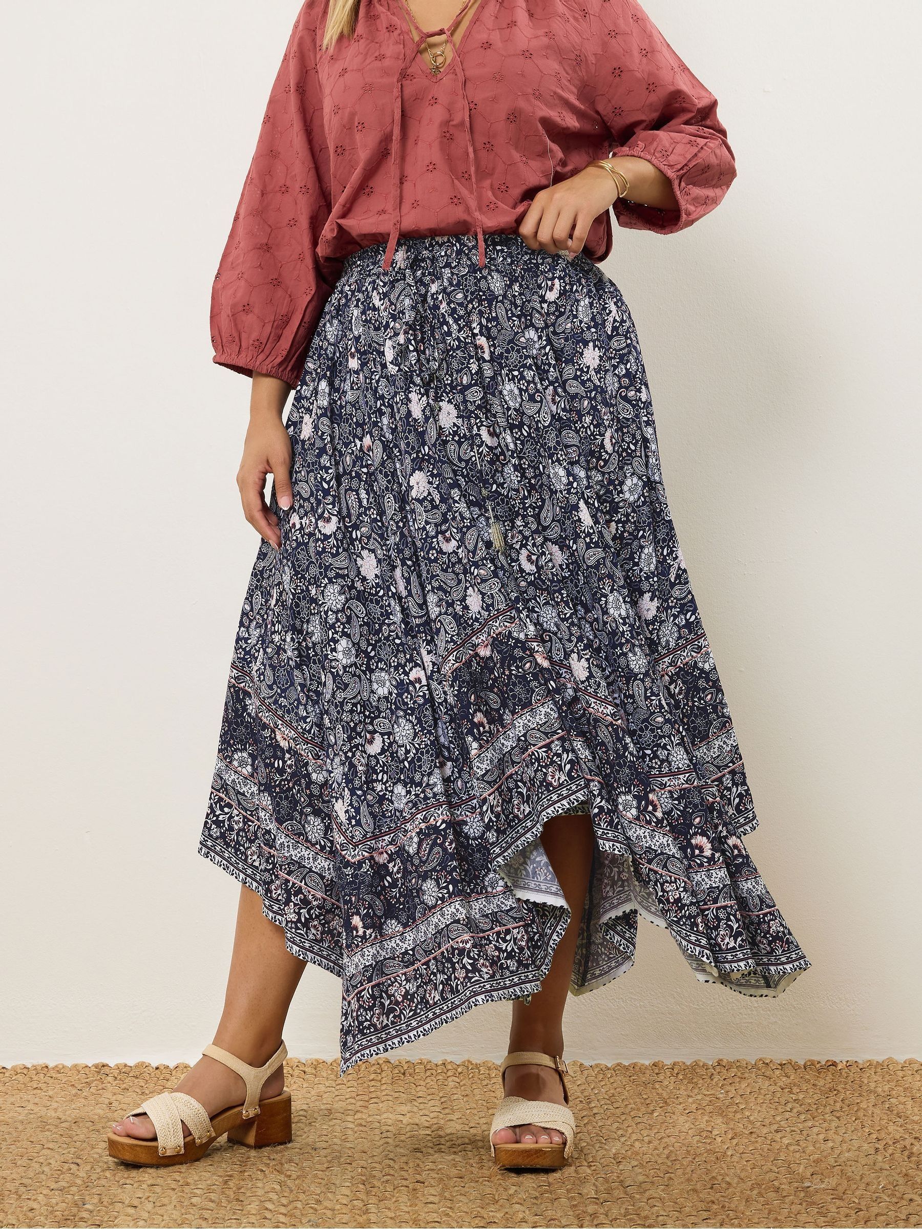 Yours Curve Blue Hanky Hem Skirt