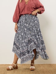 Yours Curve Blue Hanky Hem Skirt - Image 1 of 4