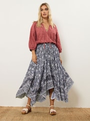 Yours Curve Blue Hanky Hem Skirt - Image 2 of 4