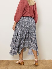 Yours Curve Blue Hanky Hem Skirt - Image 3 of 4