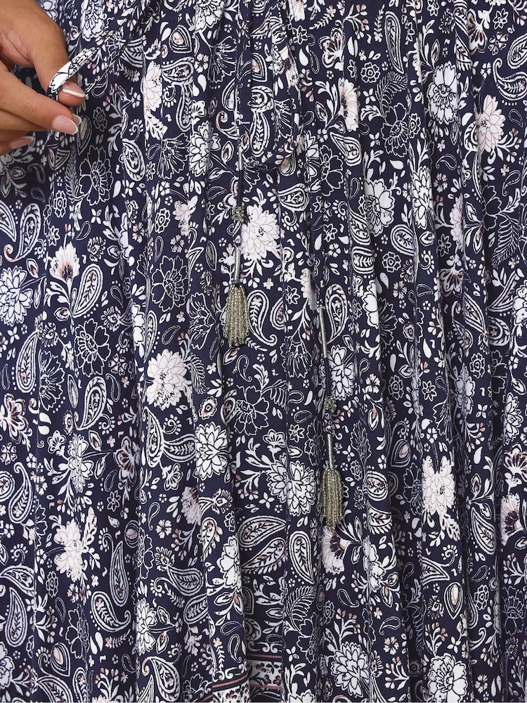 Yours Curve Blue Hanky Hem Skirt - Image 4 of 4