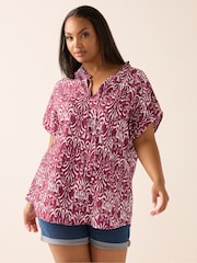 Yours Curve Red Textured Frill Neck Blouse - Image 1 of 5