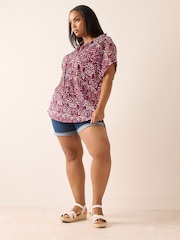 Yours Curve Red Textured Frill Neck Blouse - Image 2 of 5