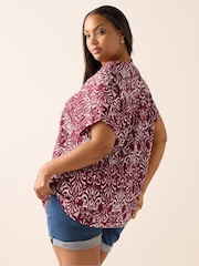 Yours Curve Red Textured Frill Neck Blouse - Image 3 of 5