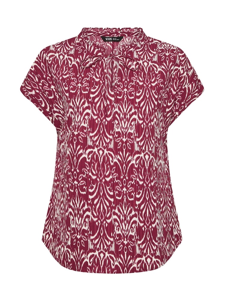 Yours Curve Red Textured Frill Neck Blouse - Image 5 of 5