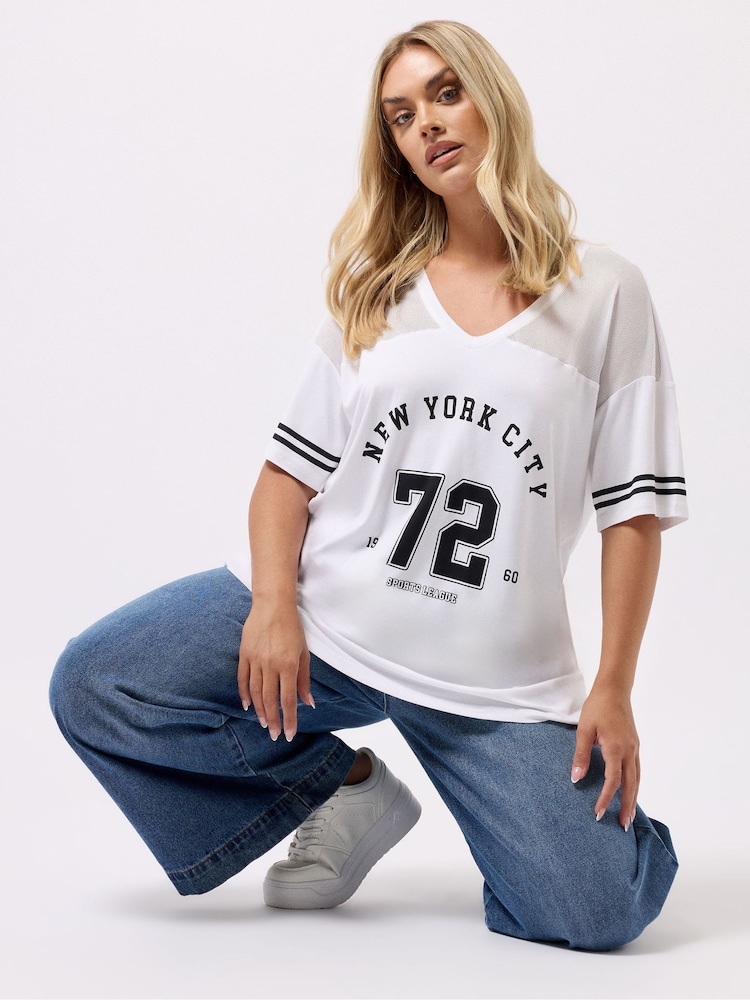 Yours Curve White Varsity T-Shirt - Image 1 of 5