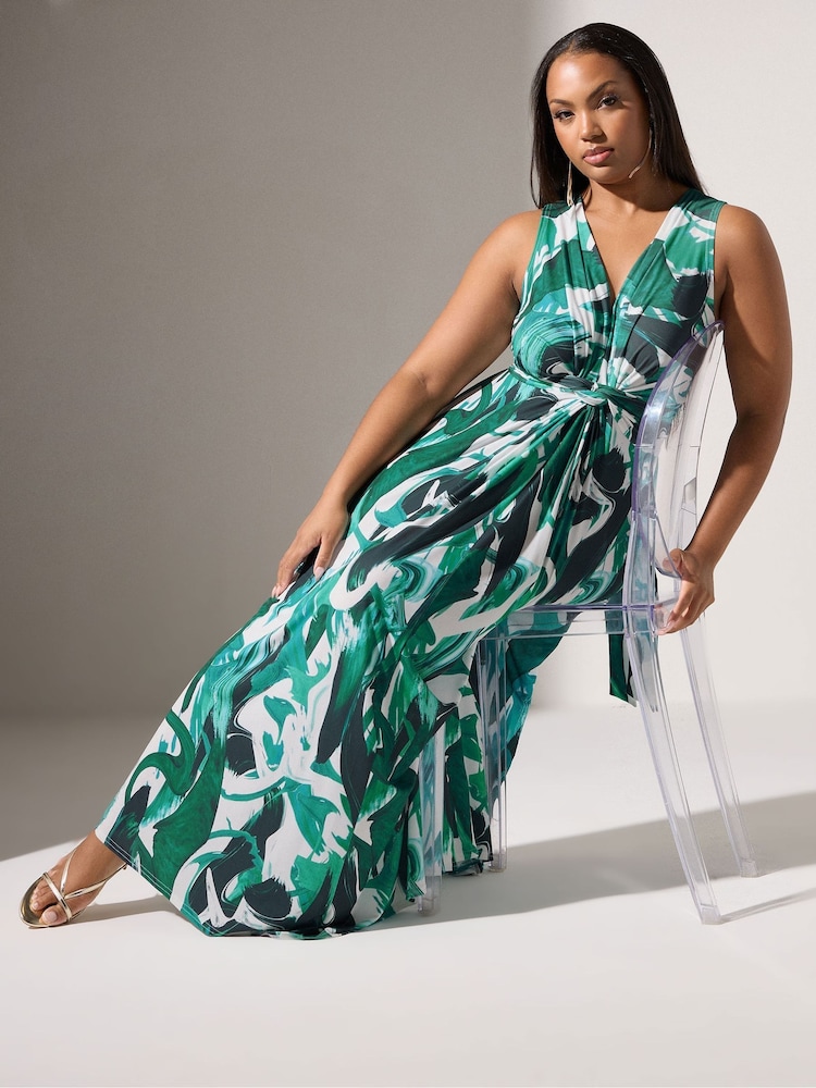 Yours Curve Green London Knot Front Maxi Dress - Image 2 of 5