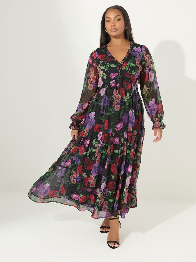 Yours Curve London Floral Print Tiered Dress - Bild 1 von 5