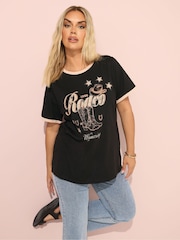Yours Curve Black Printed T-Shirt - Image 2 of 6
