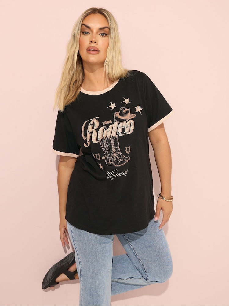 Yours Curve Black Printed T-Shirt - Image 2 of 6