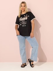 Yours Curve Black Printed T-Shirt - Image 3 of 6