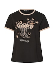 Yours Curve Black Printed T-Shirt - Image 6 of 6