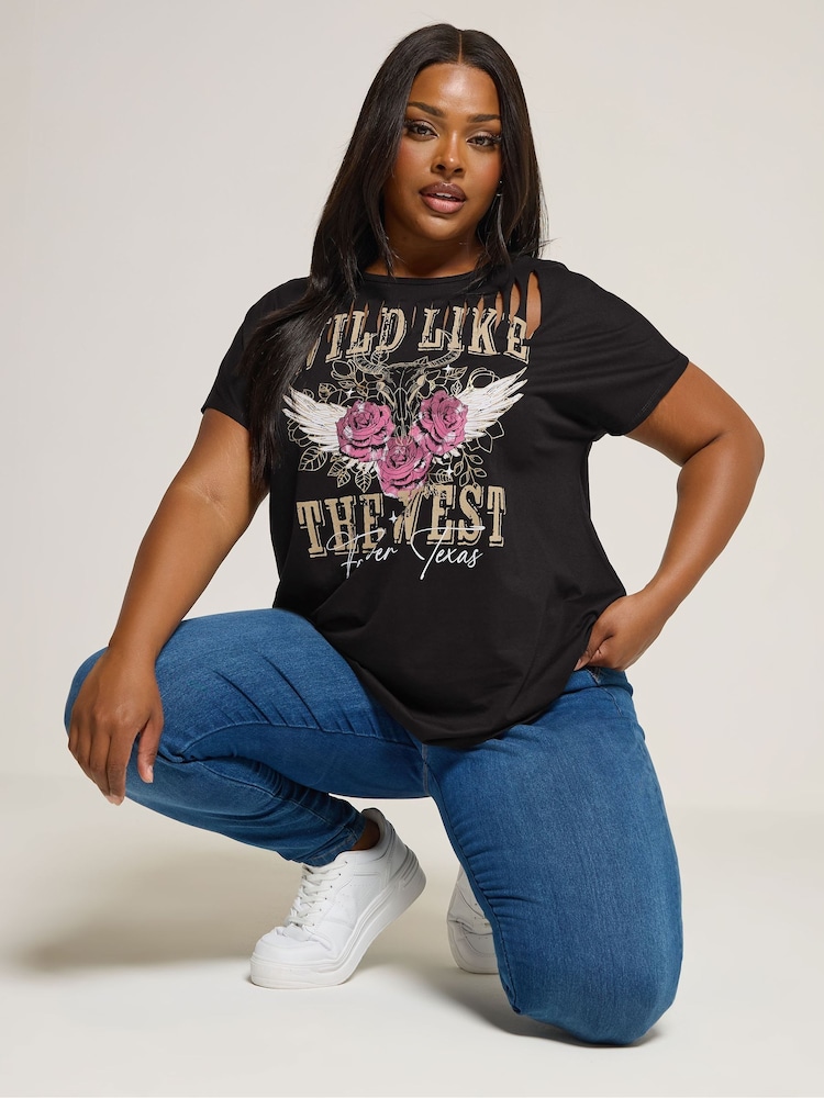 Preto - Yours Curve Lazer Cut T-Shirt - Imagem 1 de 5