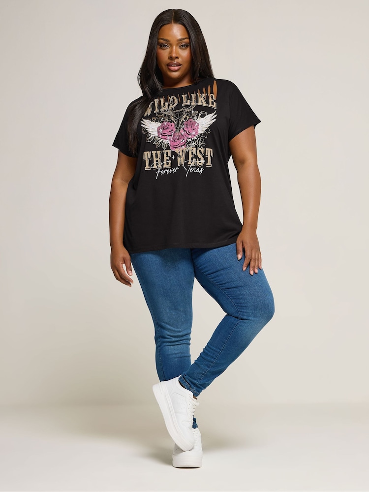 Preto - Yours Curve Lazer Cut T-Shirt - Imagem 2 de 5