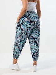 Yours Curve Neon Blue Jersey Cuffed Harem Trousers - Image 2 of 5