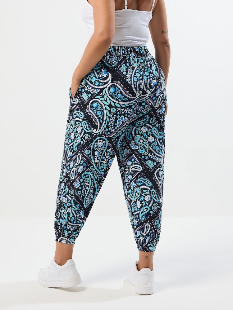 Yours Curve Neon Blue Jersey Cuffed Harem Trousers - Image 2 of 5