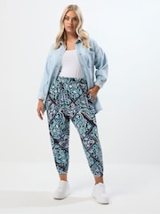 Yours Curve Neon Blue Jersey Cuffed Harem Trousers - Image 3 of 5