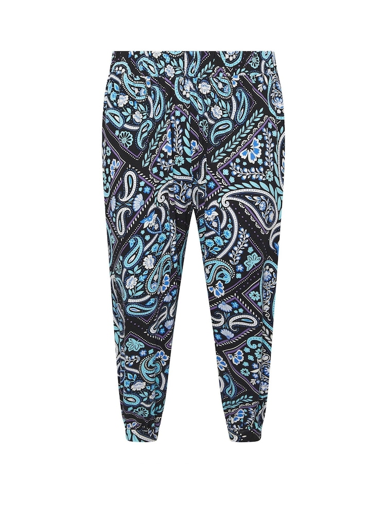 Yours Curve Neon Blue Jersey Cuffed Harem Trousers - Image 5 of 5