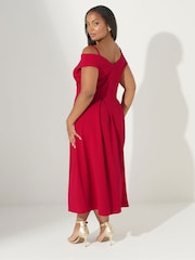 Yours Curve Red London Cold Shoulder Bardot Dress - Image 3 of 5