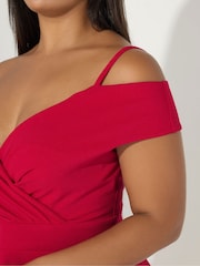 Yours Curve Red London Cold Shoulder Bardot Dress - Image 4 of 5